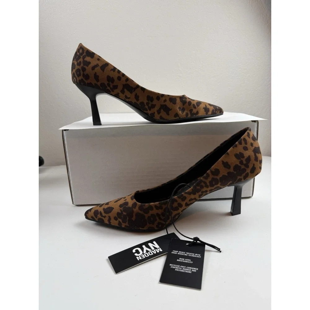 Madden NYC Leopard Print Pointed Toe Kitten Heel Pumps Animal Print Womens Sz 11